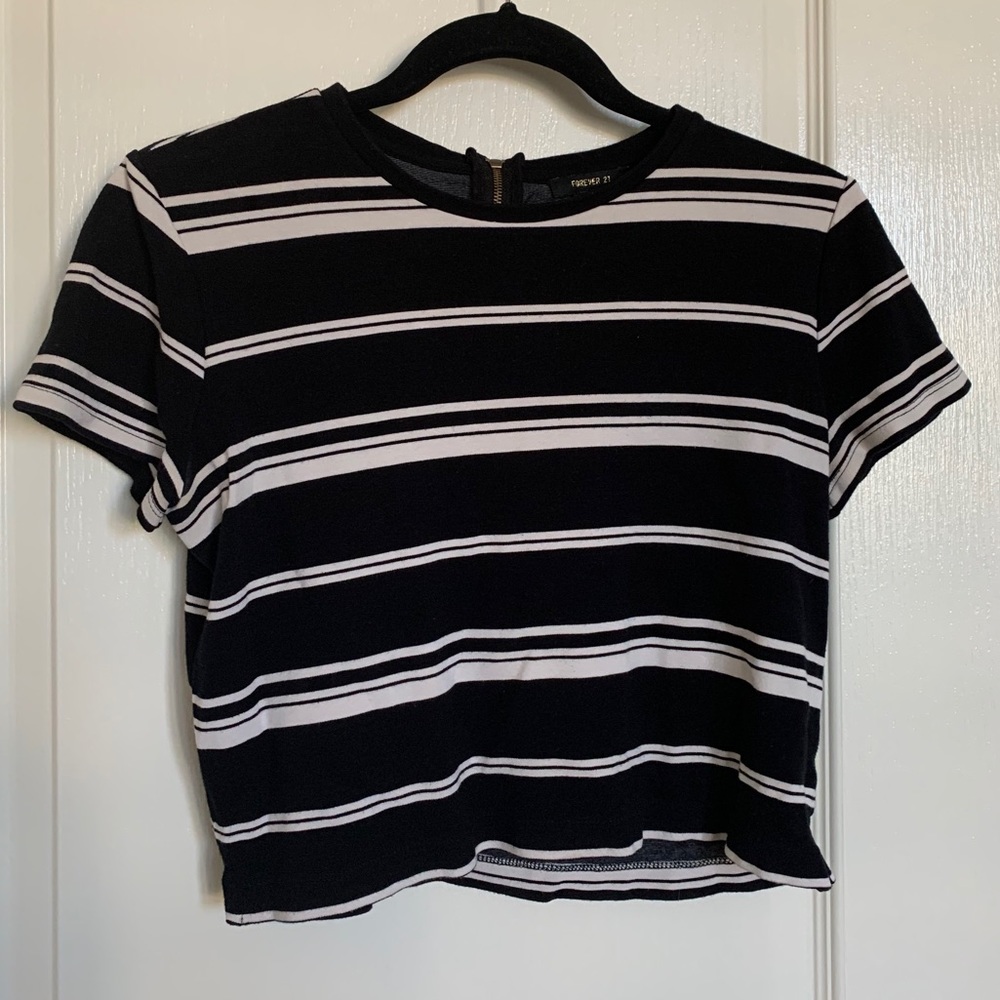Black and white striped crop top